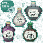 Halloween Potion Bottle Cookie Cutter Set with Matching Printable PNG Images for Edible Ink Printers Including Eddie