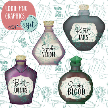 Halloween Potion Bottle PNG Image Set for Edible Ink Printers - Hand Drawn Graphics