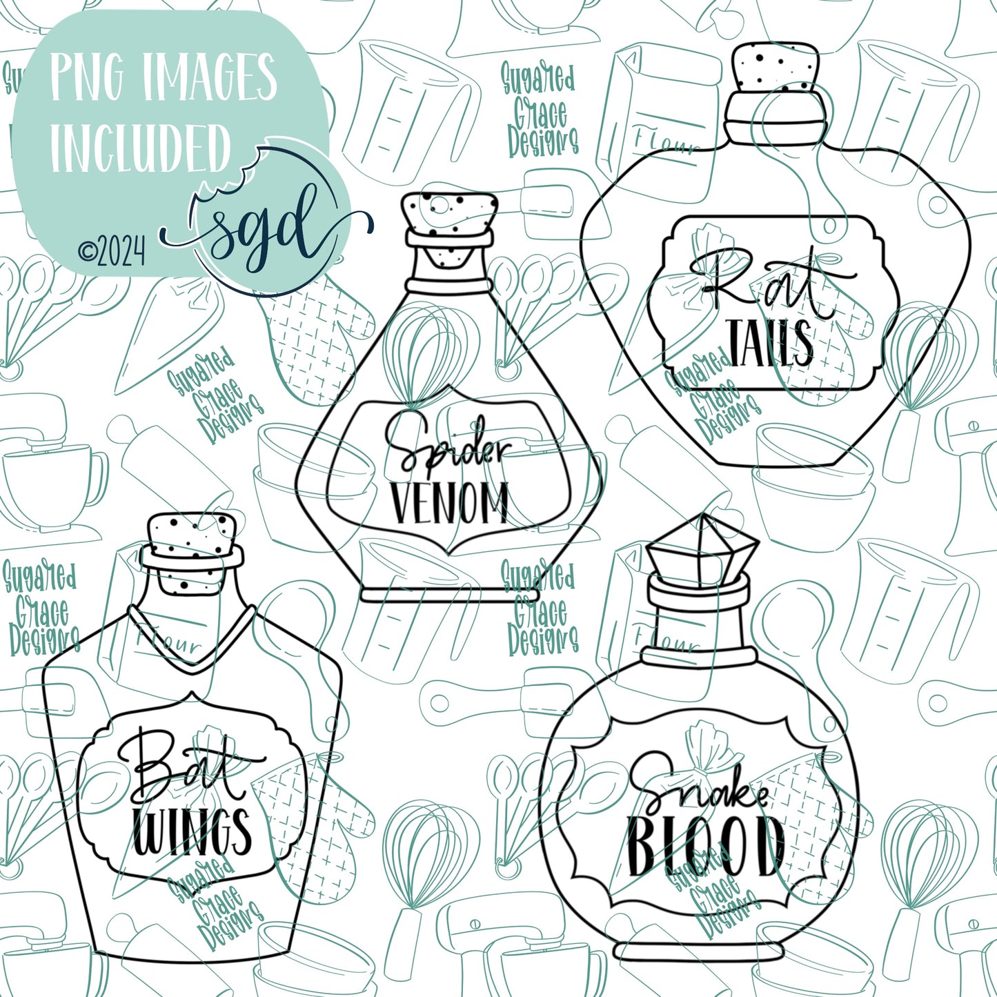 Halloween Potion Bottle Cookie Cutter STLs and PNGs Bundle of 4 - for 3D Printing and Edible Ink Printers