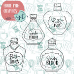 Halloween Potion Bottle PNG Image Set for Edible Ink Printers - Hand Drawn Graphics