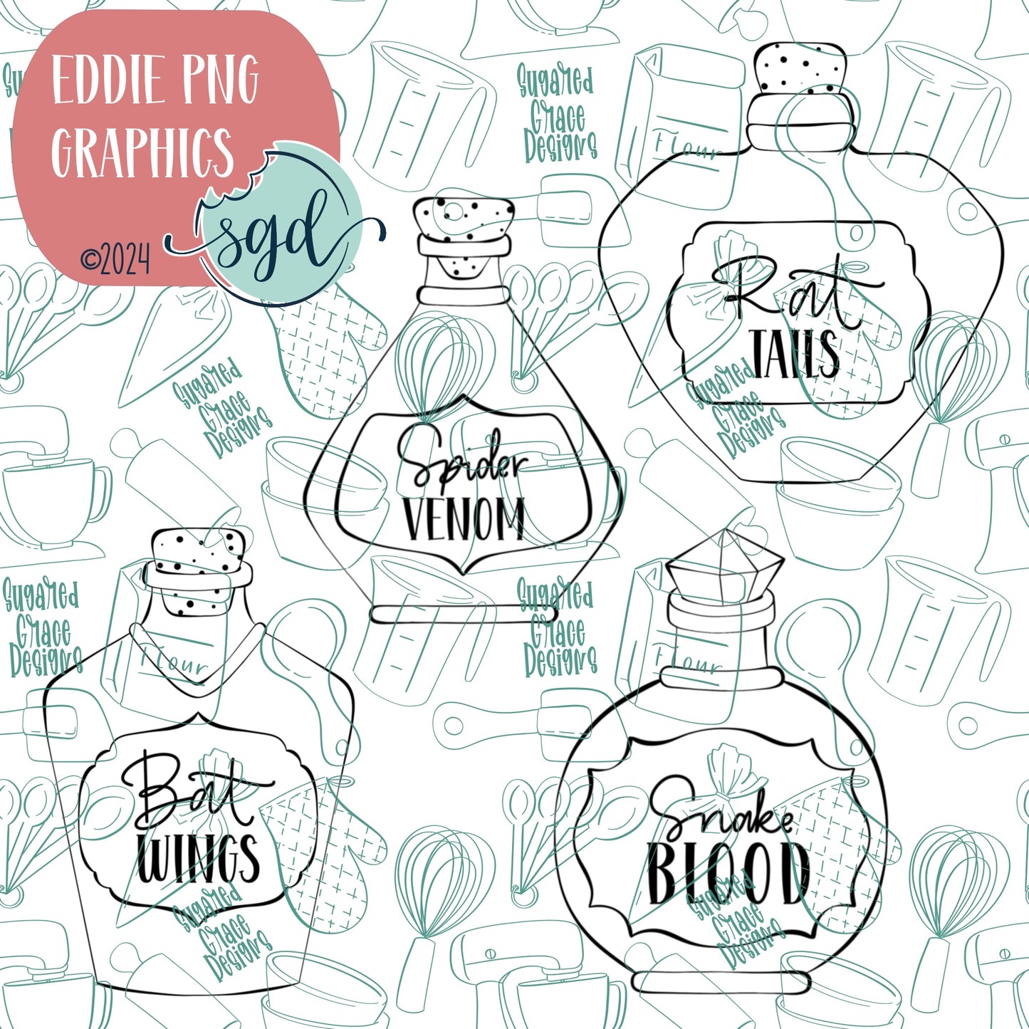 Halloween Potion Bottle PNG Image Set for Edible Ink Printers - Hand Drawn Graphics