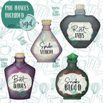 Halloween Potion Bottle Cookie Cutter Set with Matching Printable PNG Images for Edible Ink Printers Including Eddie