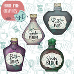 Halloween Potion Bottle PNG Image Set for Edible Ink Printers - Hand Drawn Graphics