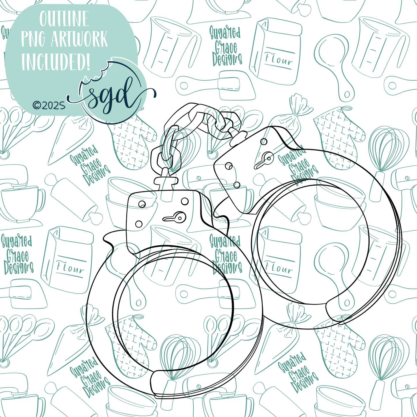 Silver Handcuffs Cookie Cutter STL File with PNG Images to Match - For 3D Printing and Edible Ink Printers