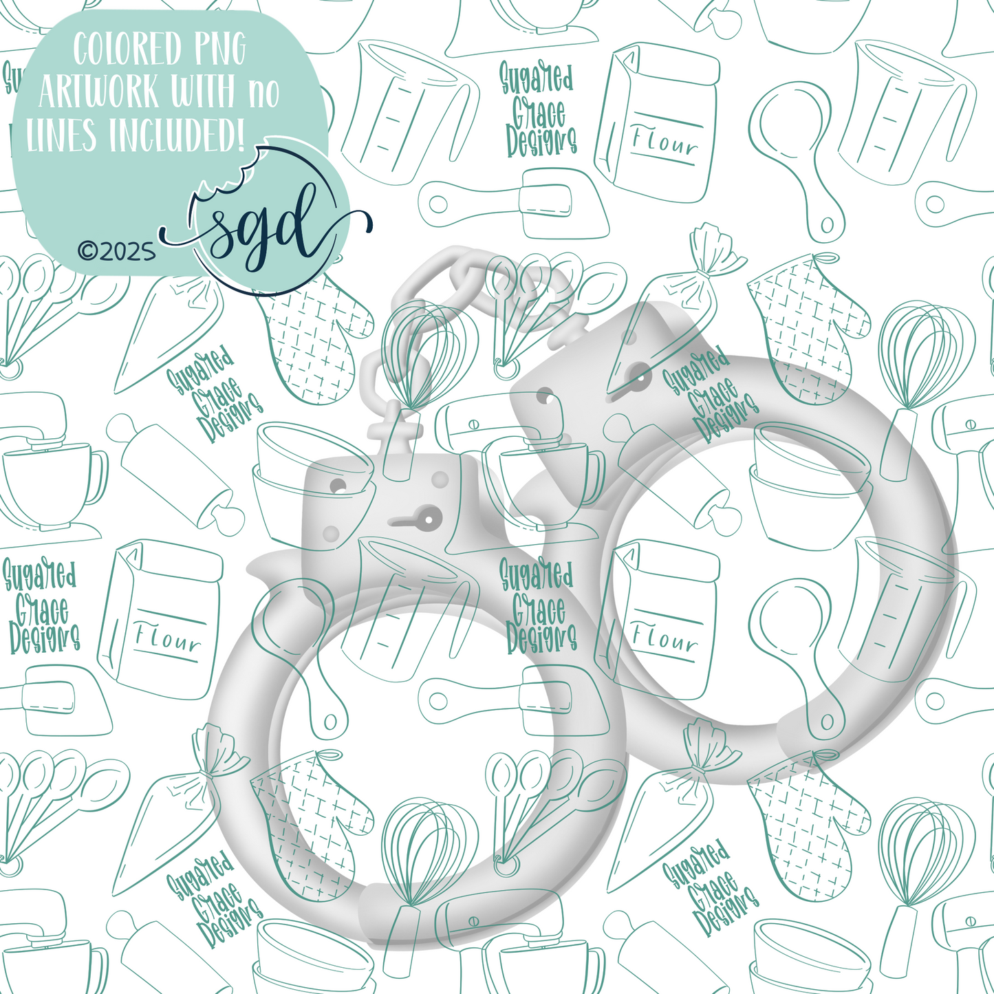 Silver Handcuffs Cookie Cutter STL File with PNG Images to Match - For 3D Printing and Edible Ink Printers