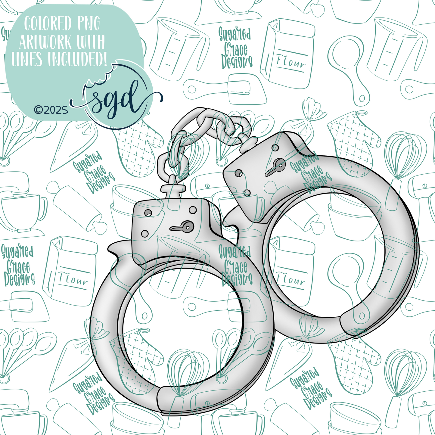 Silver Handcuffs Cookie Cutter STL File with PNG Images to Match - For 3D Printing and Edible Ink Printers