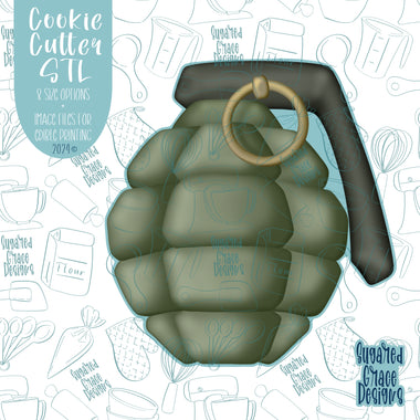 Army Military Hand Grenade Cookie Cutter STL Files for 3D Printing With Matching Printable PNG Images for Edible Ink Printers Including Eddie