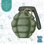 Army Military Hand Grenade Cookie Cutter with Matching PNG Images for Edible Ink Printers Including Eddie