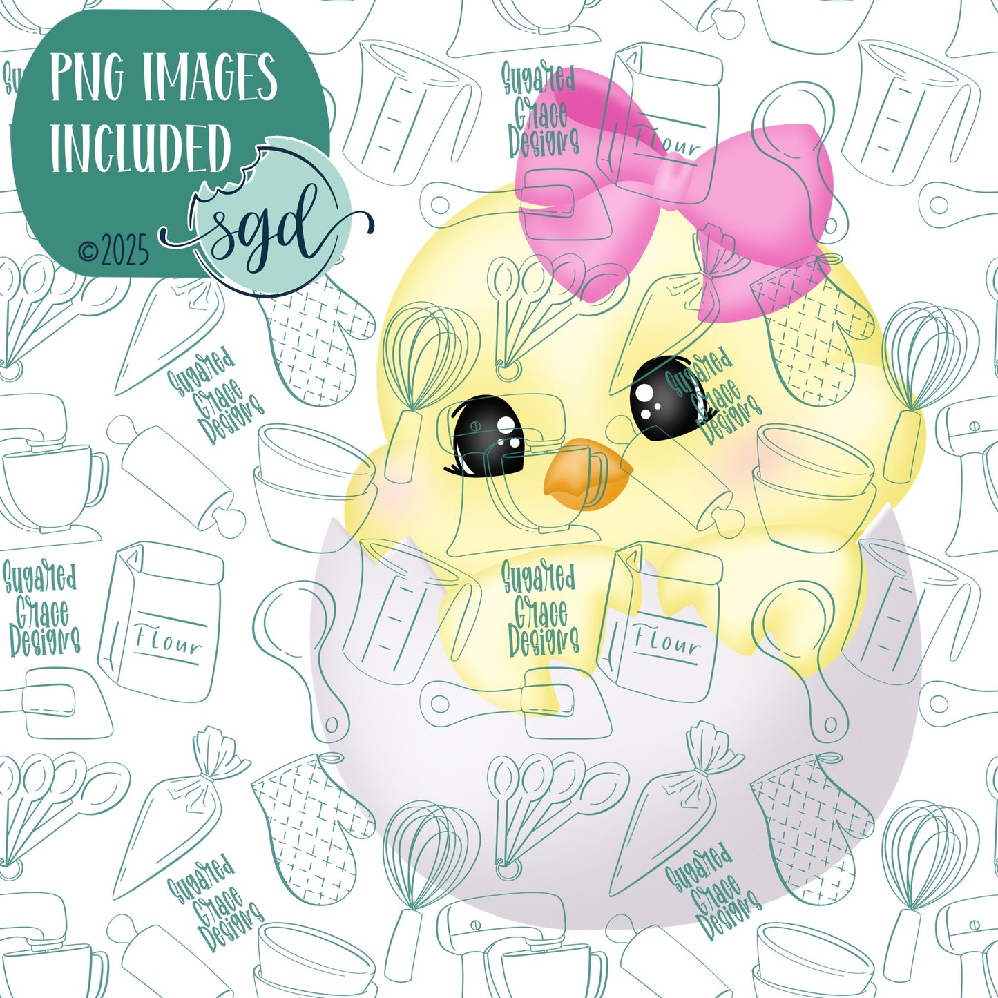 Hatched Easter Chick Cookie Cutter with PNG Images to Match - Hand Drawn Graphics for Edible Ink Printers