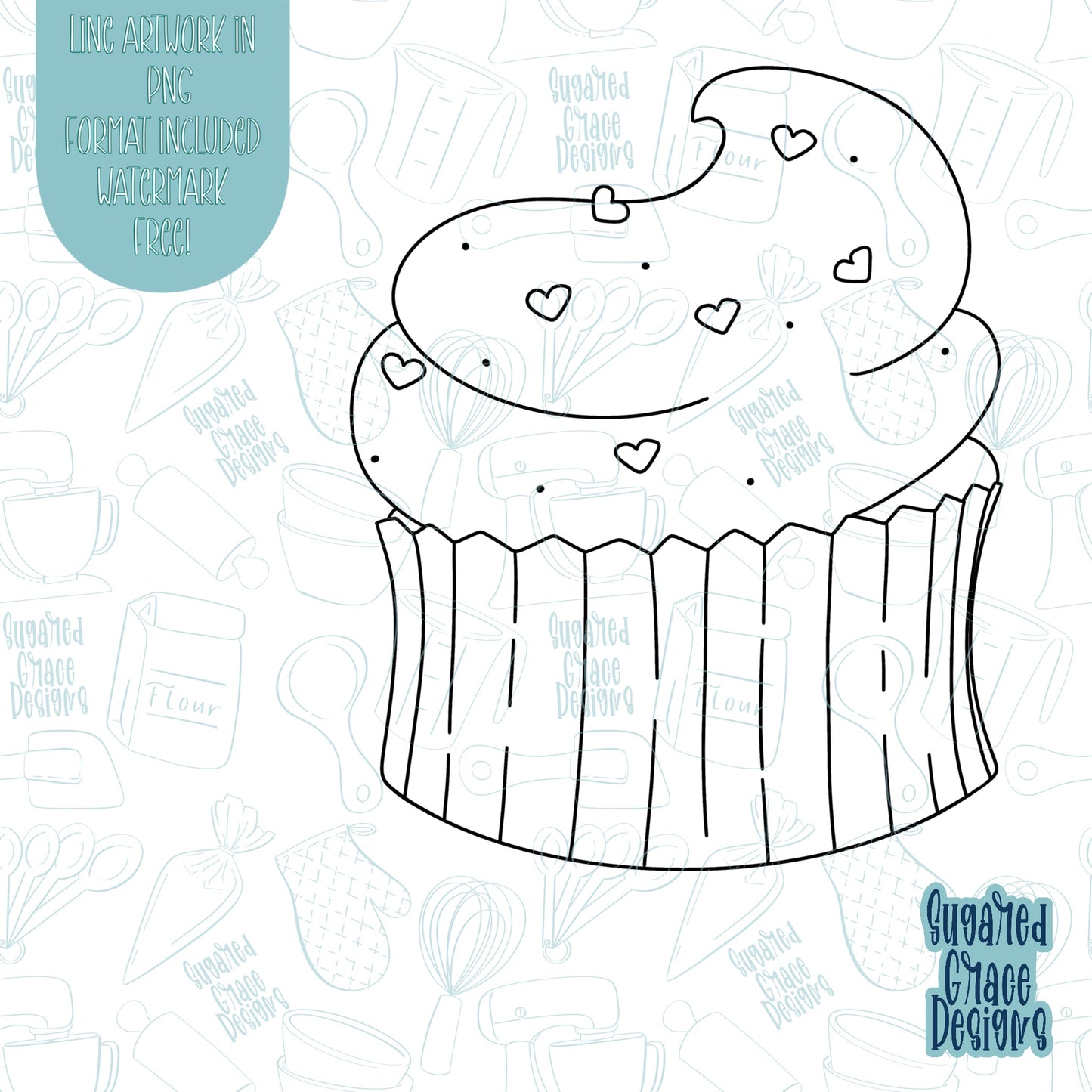 Cupcake with Heart Sprinkles Cookie Cutter with Matching PNG Images for Edible Ink Printers Including Eddie