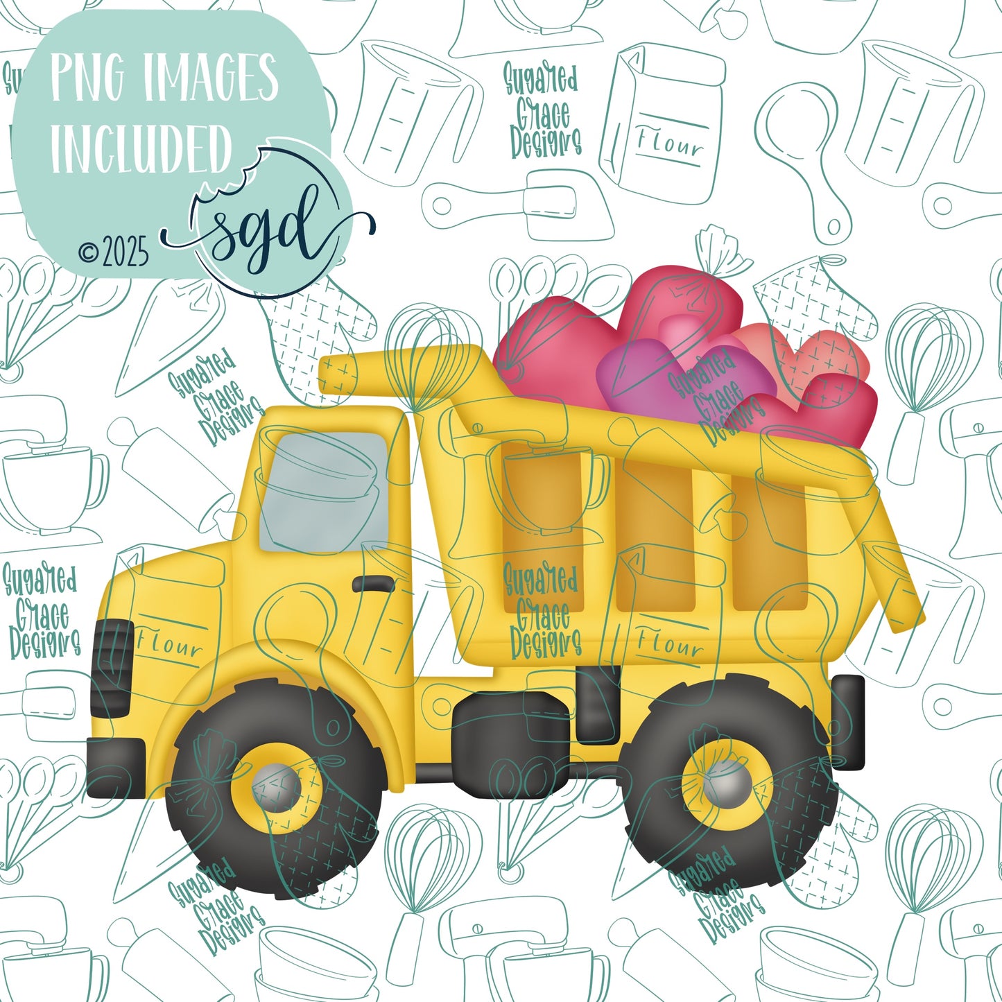 Love You Loads Dump Truck Cookie Cutter STL File  with PNG Images to Match - For 3D Printing and Edible Ink Printers