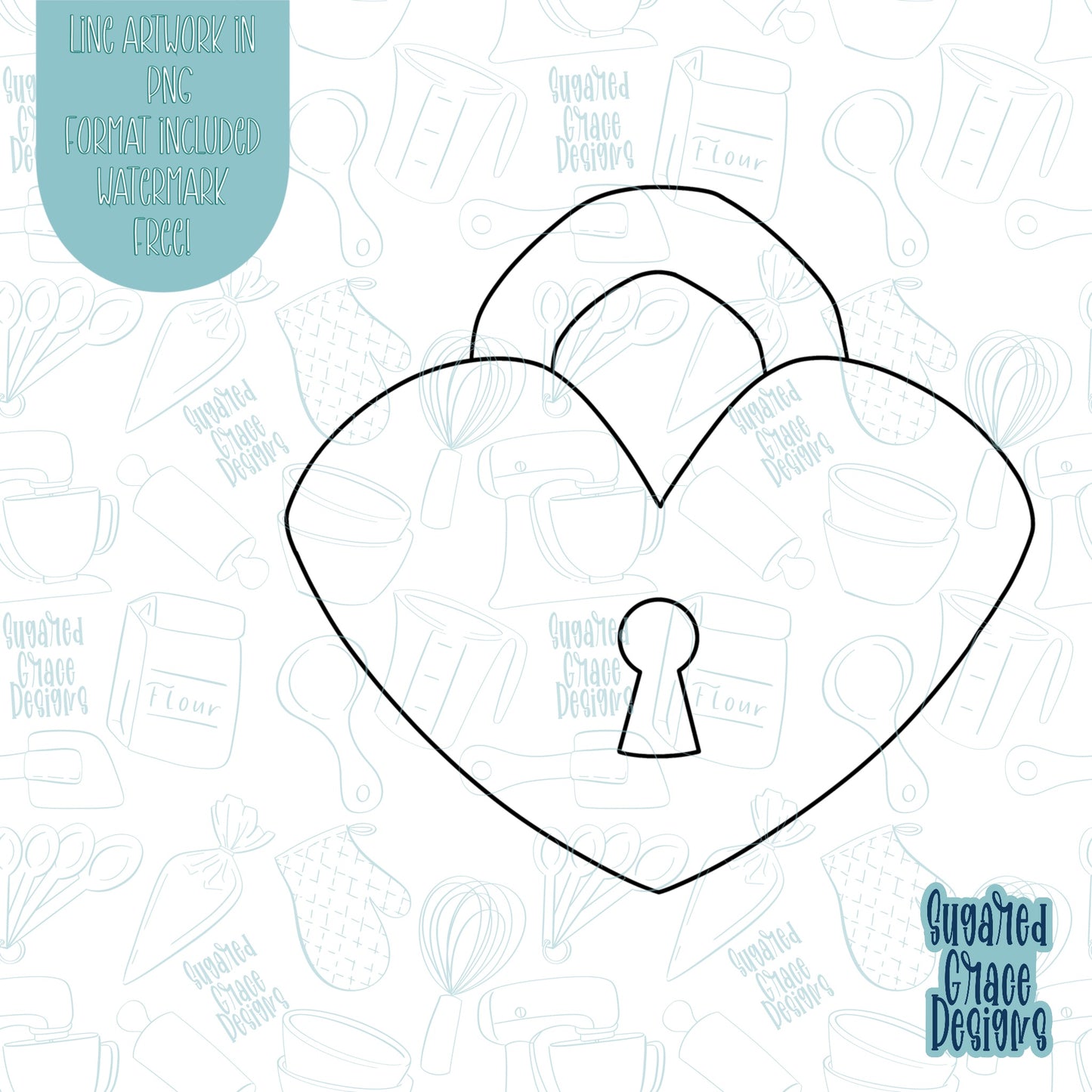 Heart Shaped Lock Cookie Cutter with Matching PNG Images for Edible Ink Printers Including Eddie