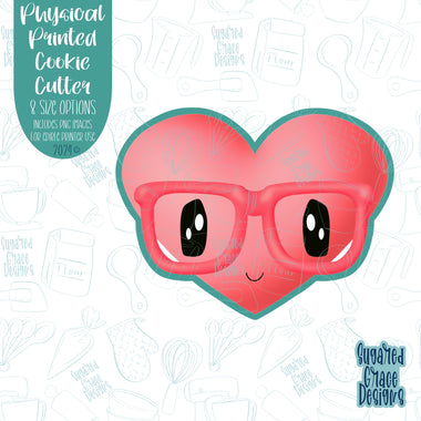 Cute Nerdy Heart With Glasses Cookie Cutter with Matching PNG Images for Edible Ink Printers Including Eddie