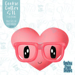 Heart with glasses cookie cutter stl files for 3D printing with matching png images for edible ink printers including Eddie