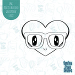 Cute Nerdy Heart With Glasses Cookie Cutter with Matching PNG Images for Edible Ink Printers Including Eddie