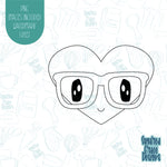 Cute Nerdy Heart With Glasses Cookie Cutter with Matching PNG Images for Edible Ink Printers Including Eddie