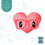 Cute Nerdy Heart With Glasses Cookie Cutter with Matching PNG Images for Edible Ink Printers Including Eddie