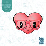 Cute Nerdy Heart With Glasses Cookie Cutter with Matching PNG Images for Edible Ink Printers Including Eddie