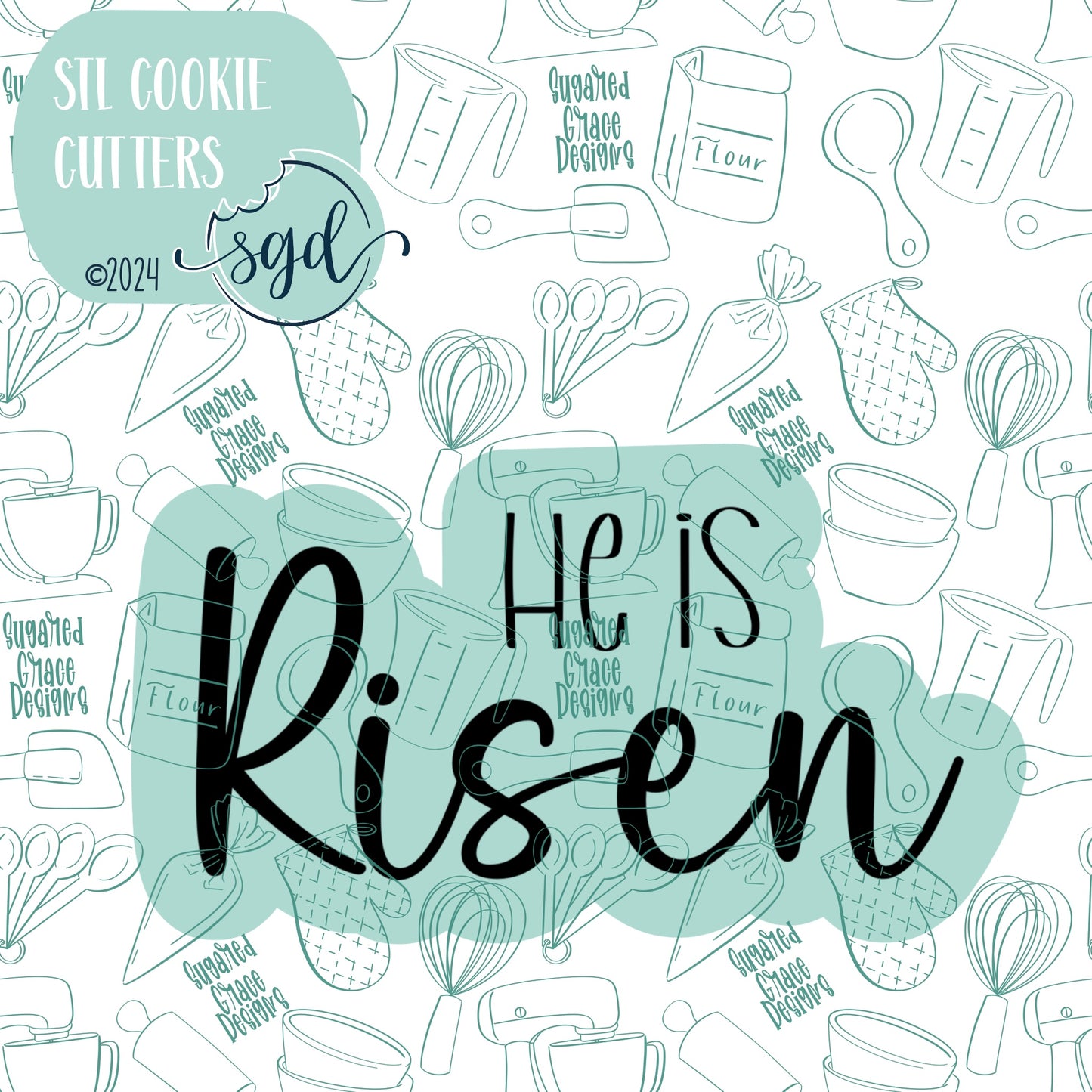 He Is Risen Word Plaque Cookie Cutter STL File  with PNG Images to Match - For 3D Printing and Edible Ink Printers