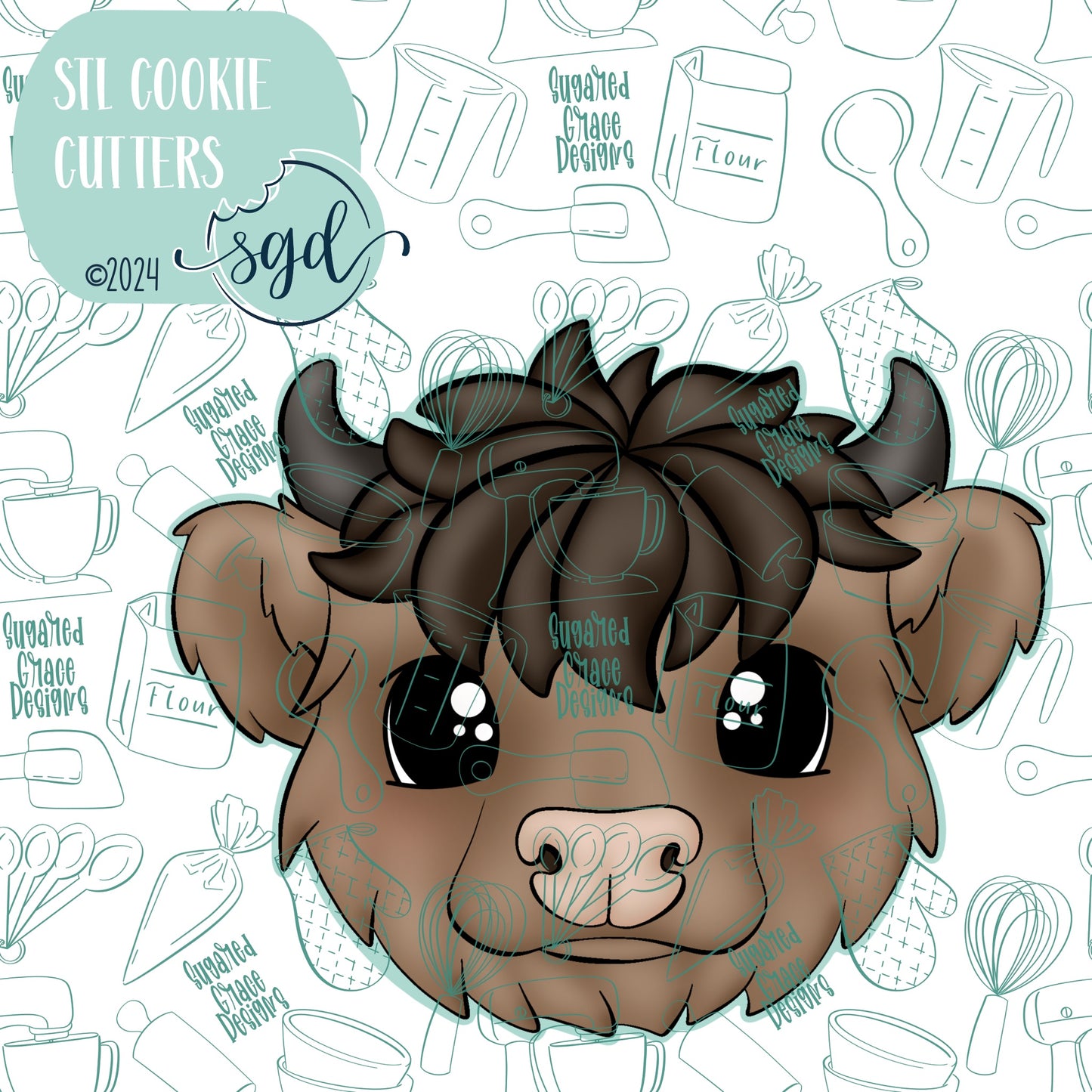 Highland Cow Cookie Cutter STL File  with PNG Images to Match - For 3D Printing and Edible Ink Printers