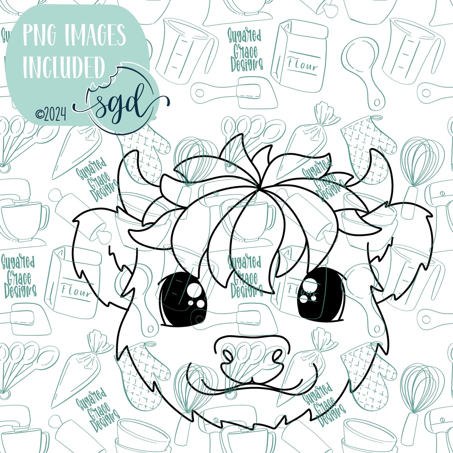 Highland Cow Cookie Cutter STL File  with PNG Images to Match - For 3D Printing and Edible Ink Printers
