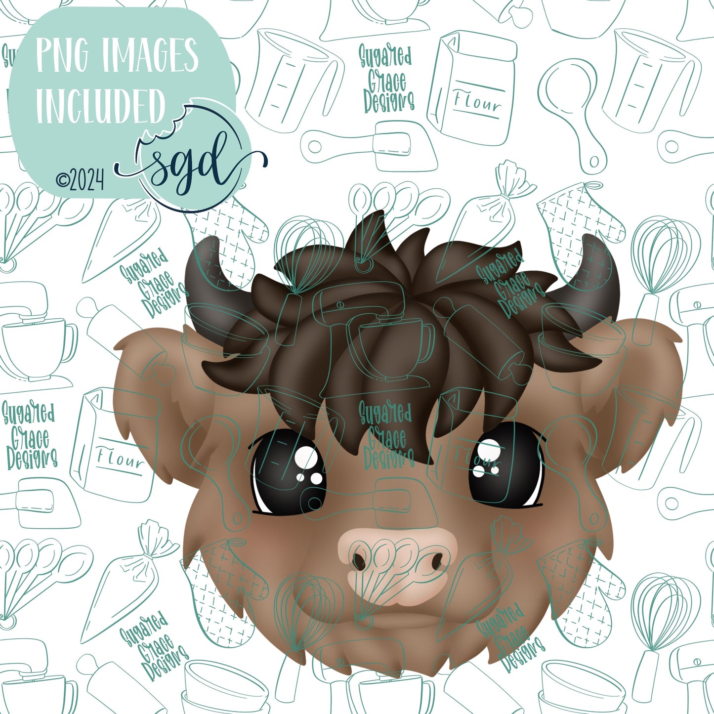 Highland Cow Cookie Cutter STL File  with PNG Images to Match - For 3D Printing and Edible Ink Printers