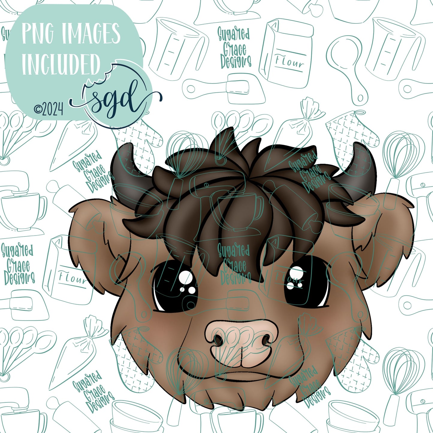 Highland Cow Cookie Cutter STL File  with PNG Images to Match - For 3D Printing and Edible Ink Printers