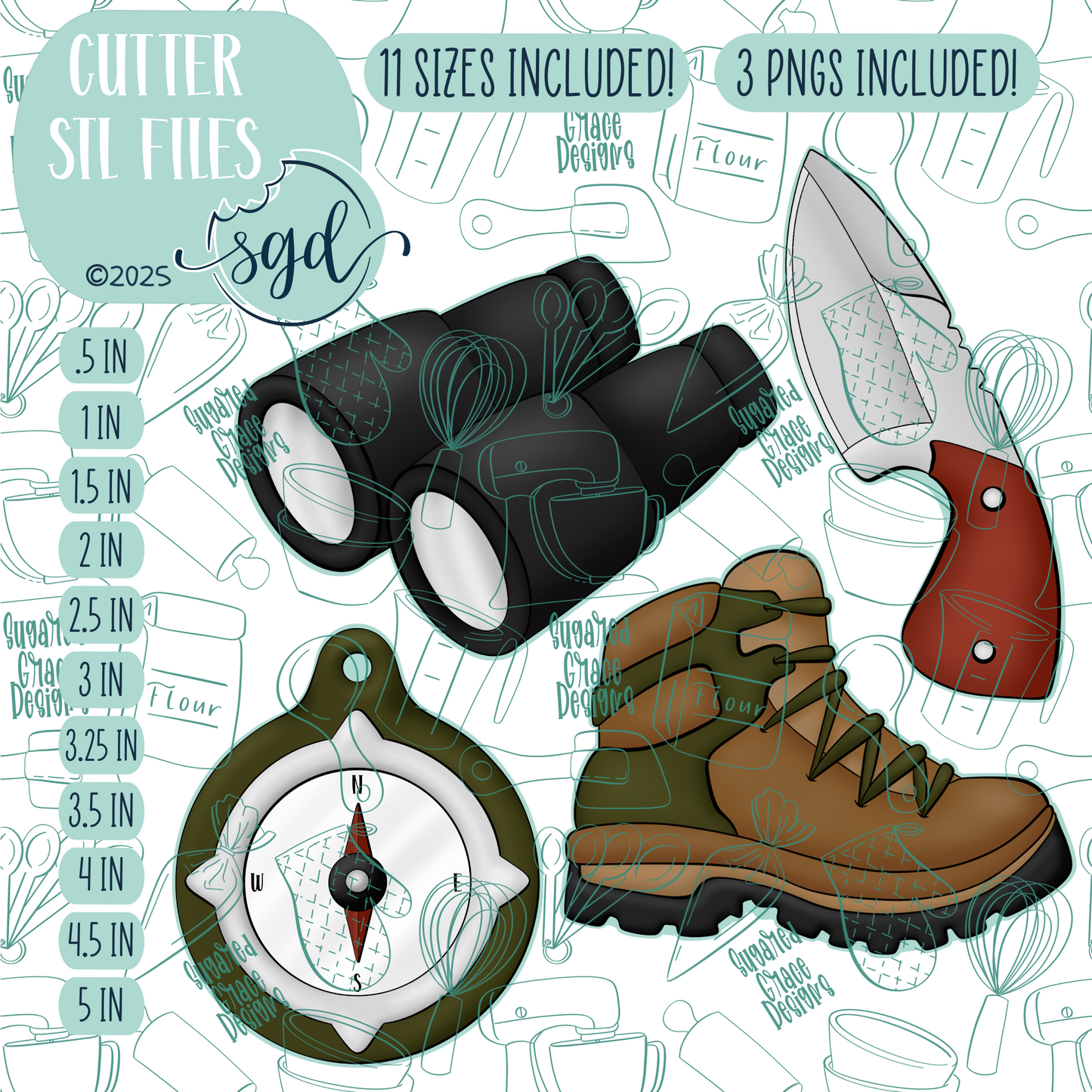 Hiking Cookie Cutter STL File Set of 4 with PNG Images to Match - For 3D Printing and Edible Ink Printers