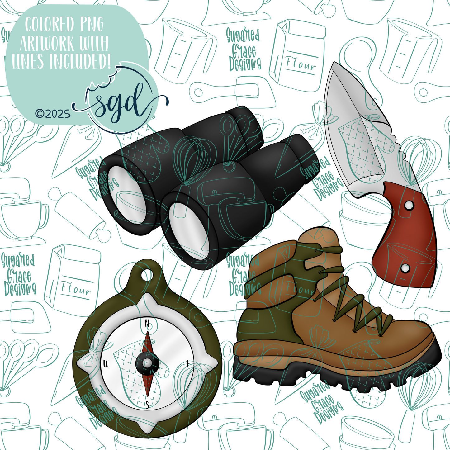 Hiking Cookie Cutter STL File Set of 4 with PNG Images to Match - For 3D Printing and Edible Ink Printers