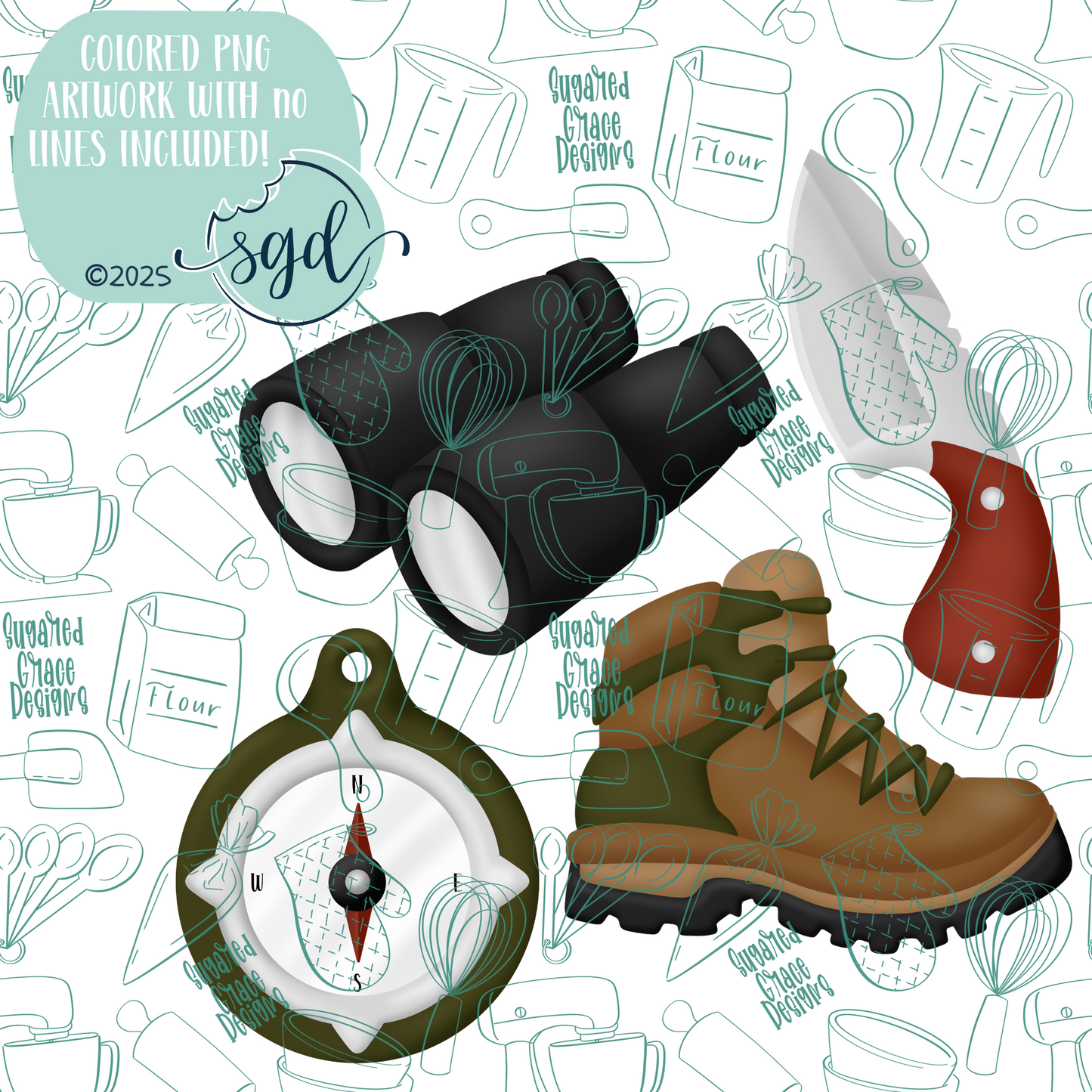 Hiking Cookie Cutter STL File Set of 4 with PNG Images to Match - For 3D Printing and Edible Ink Printers
