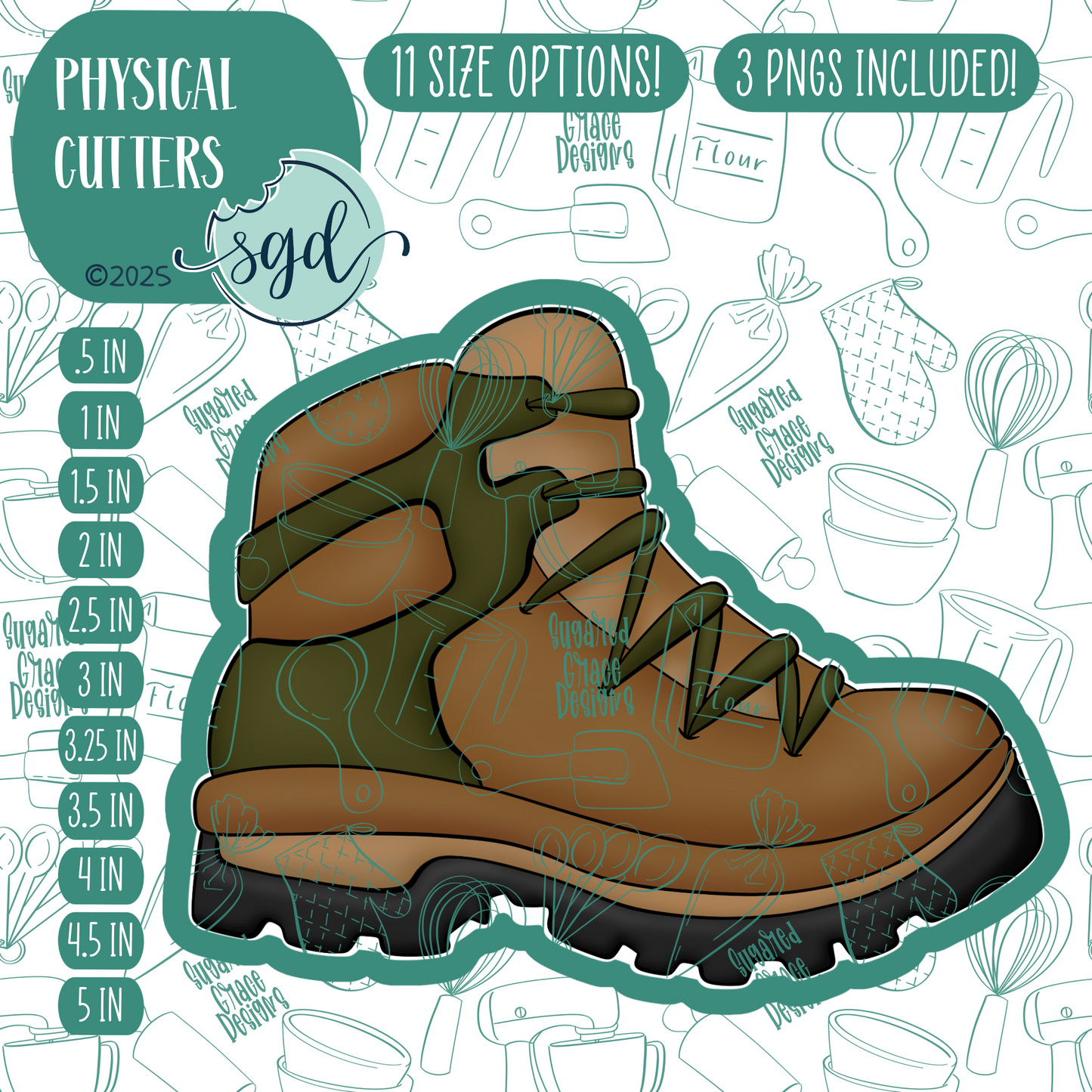 Hiking Shoe Cookie Cutter with PNG Images to Match - Hand Drawn Graphics for Edible Ink Printers