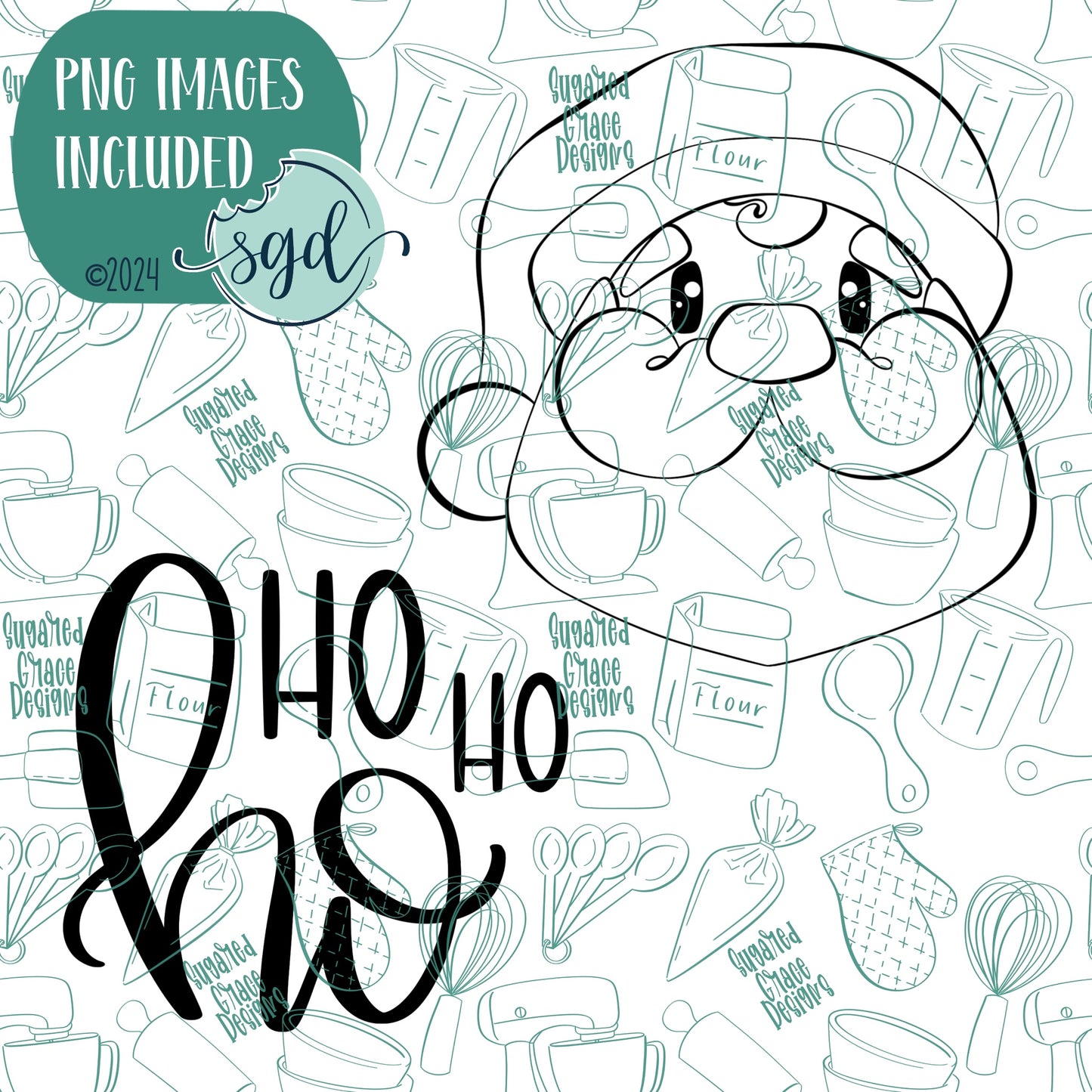 Ho Ho Ho Santa Cookie Cutter Set of 2 with PNG Images to Match - Hand Drawn Graphics for Edible Ink Printers - Santa Cookie Ideas