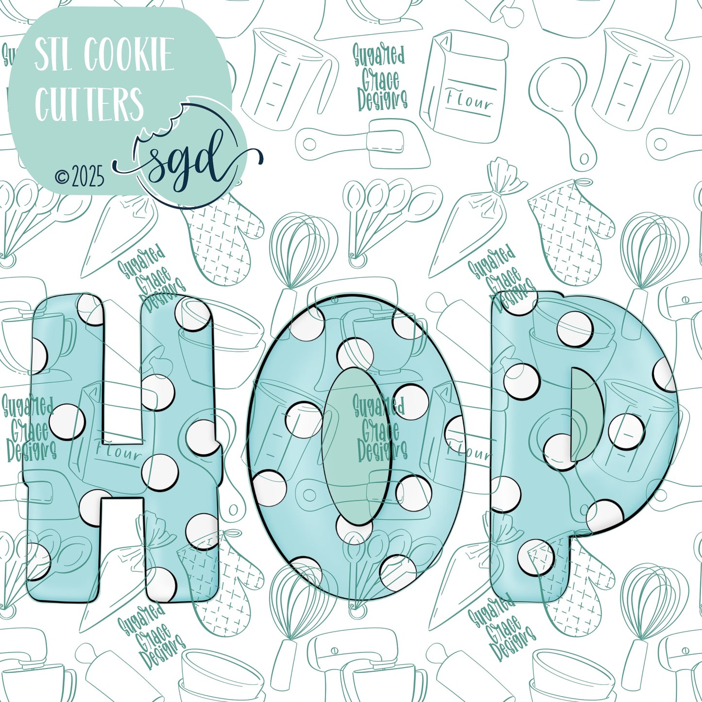 Blue Polka Dot HOP Cookie Cutter STL File Set of 3 with PNG Images to Match - For 3D Printing and Edible Ink Printers