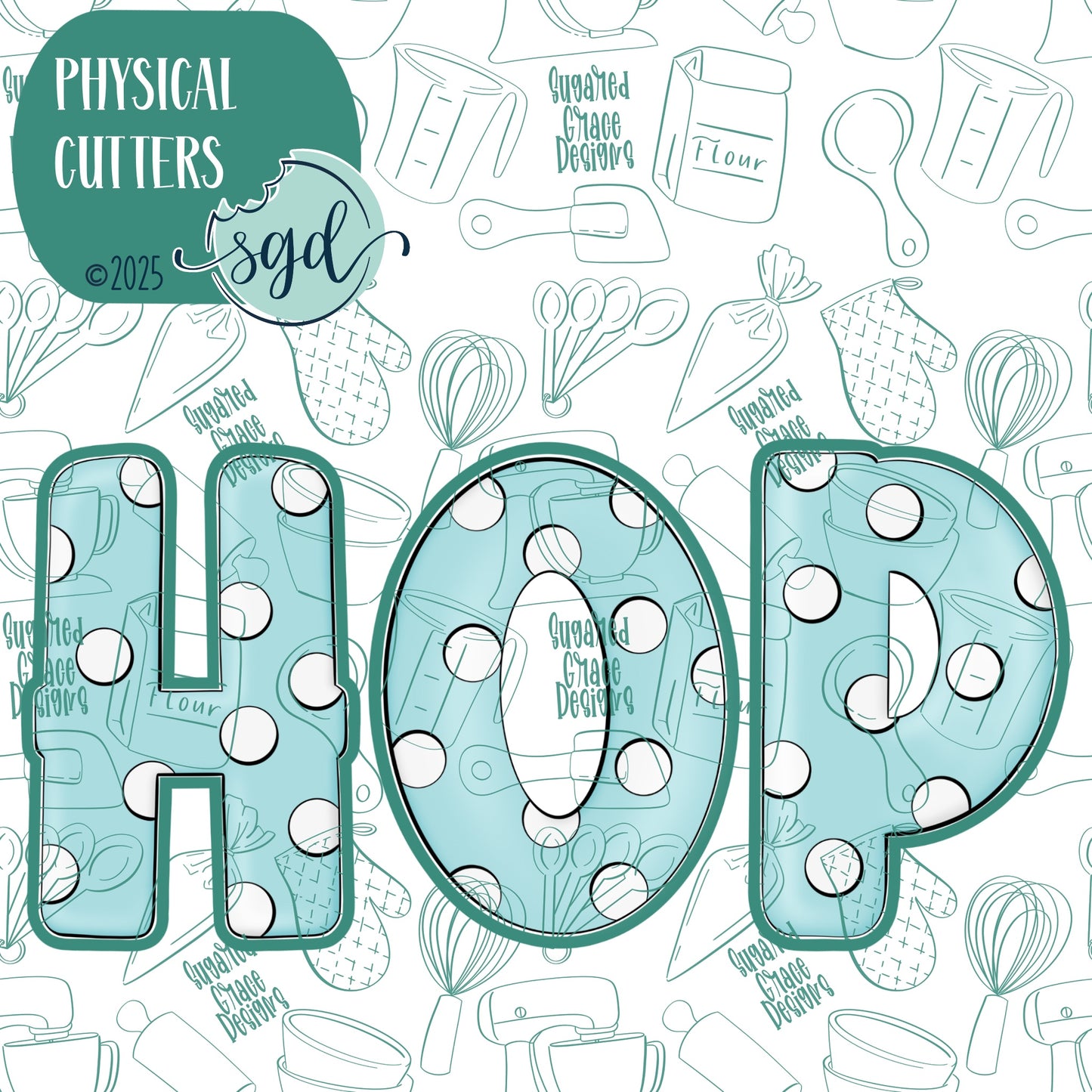 Easter HOP Word Plaque Cookie Cutter Set of 3 with PNG Images to Match - Hand Drawn Graphics for Edible Ink Printers
