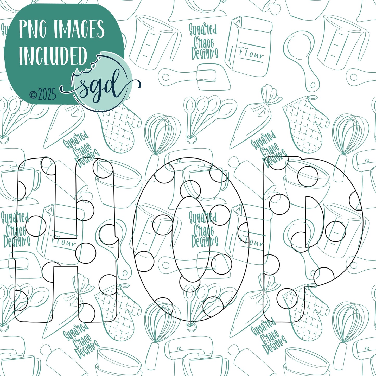 Easter HOP Word Plaque Cookie Cutter Set of 3 with PNG Images to Match - Hand Drawn Graphics for Edible Ink Printers