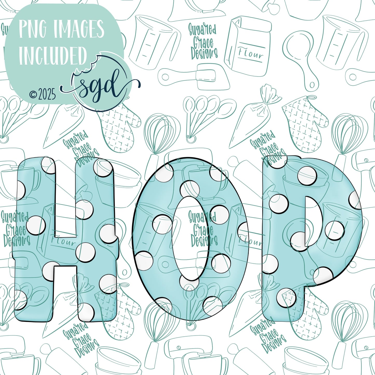 Blue Polka Dot HOP Cookie Cutter STL File Set of 3 with PNG Images to Match - For 3D Printing and Edible Ink Printers