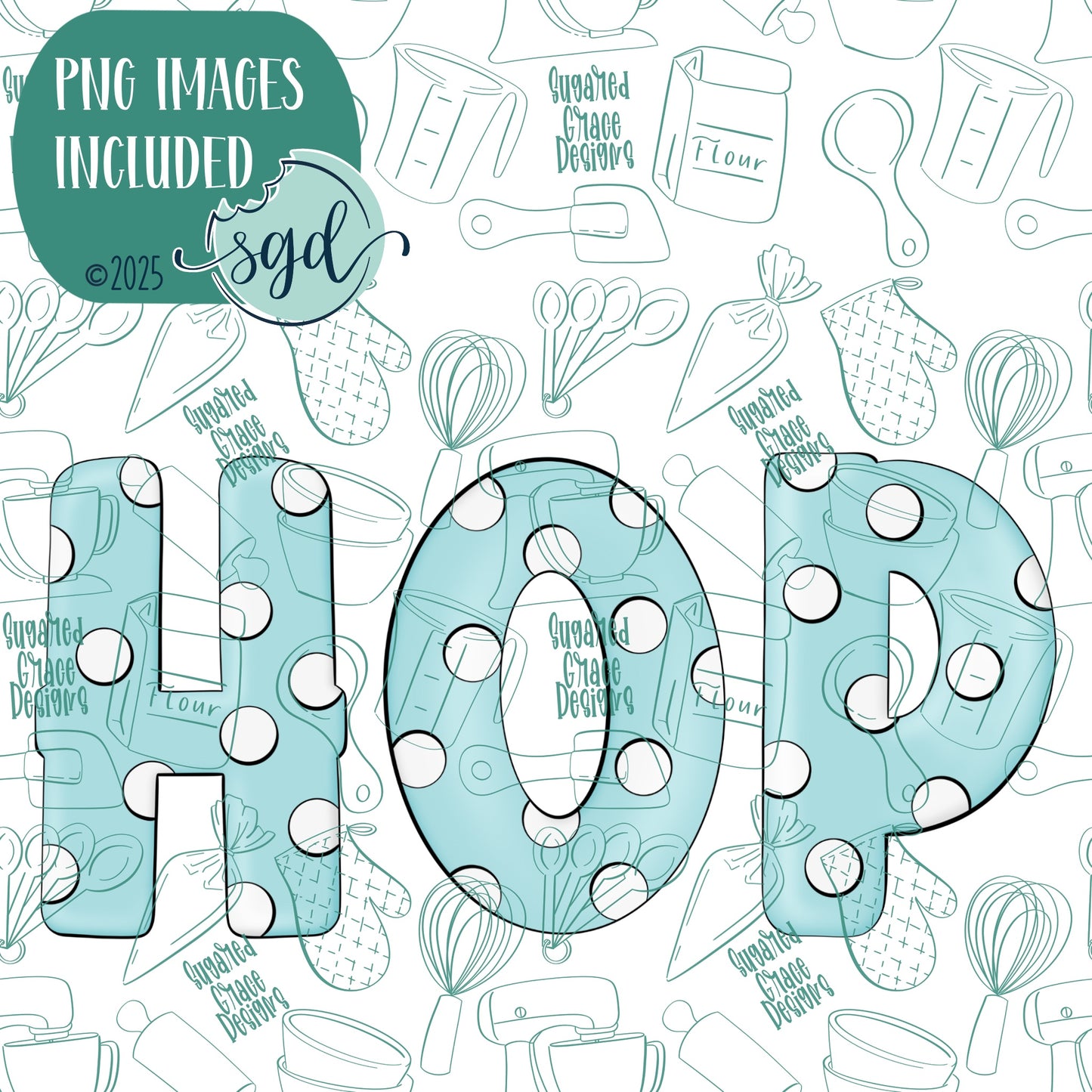 Easter HOP Word Plaque Cookie Cutter Set of 3 with PNG Images to Match - Hand Drawn Graphics for Edible Ink Printers