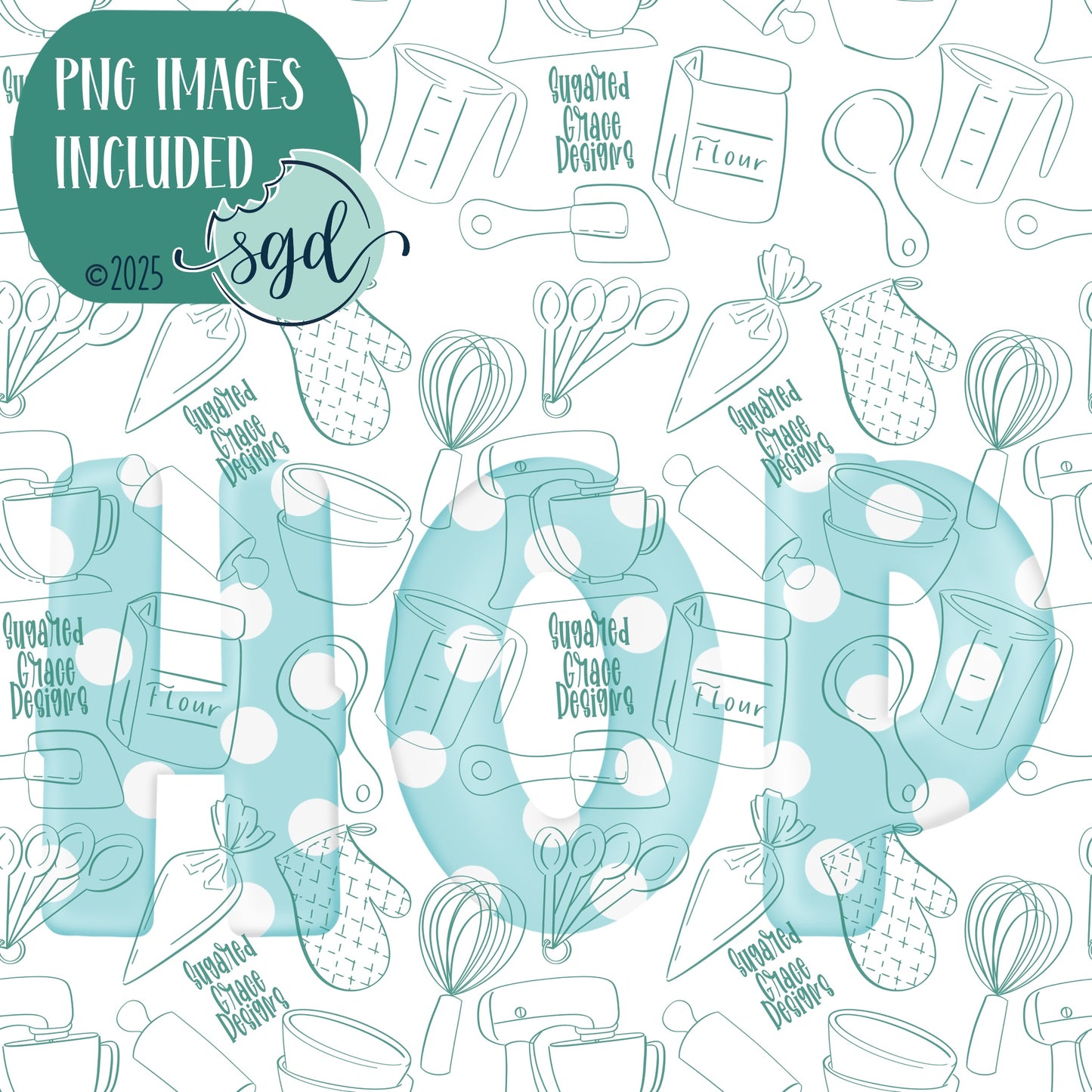 Easter HOP Word Plaque Cookie Cutter Set of 3 with PNG Images to Match - Hand Drawn Graphics for Edible Ink Printers