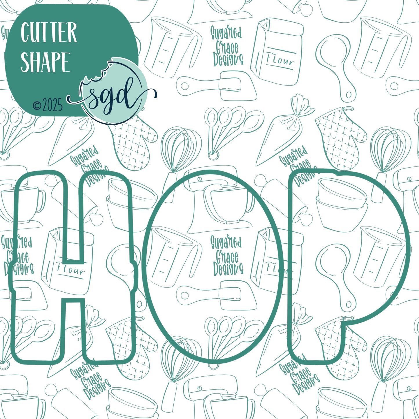 Easter HOP Word Plaque Cookie Cutter Set of 3 with PNG Images to Match - Hand Drawn Graphics for Edible Ink Printers