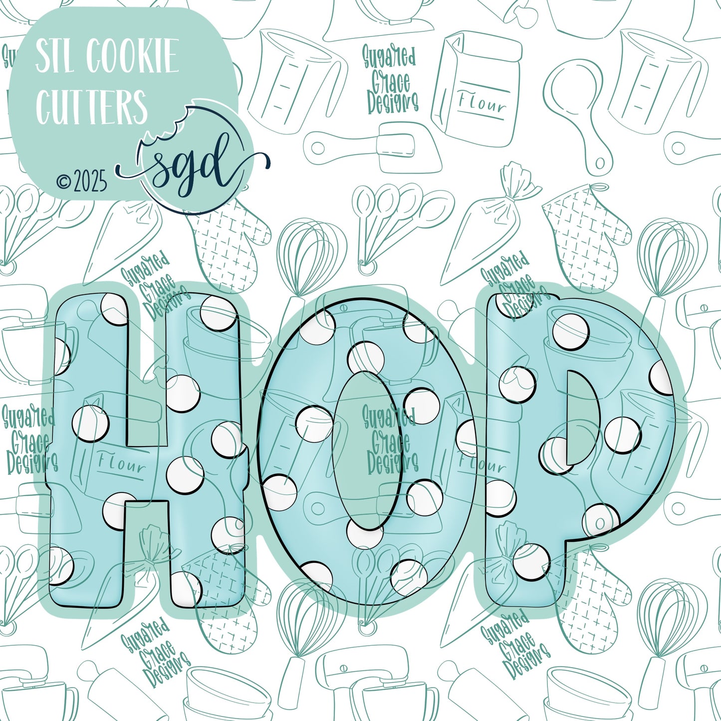 Blue Polka Dot HOP Cookie Cutter STL File  with PNG Images to Match - For 3D Printing and Edible Ink Printers