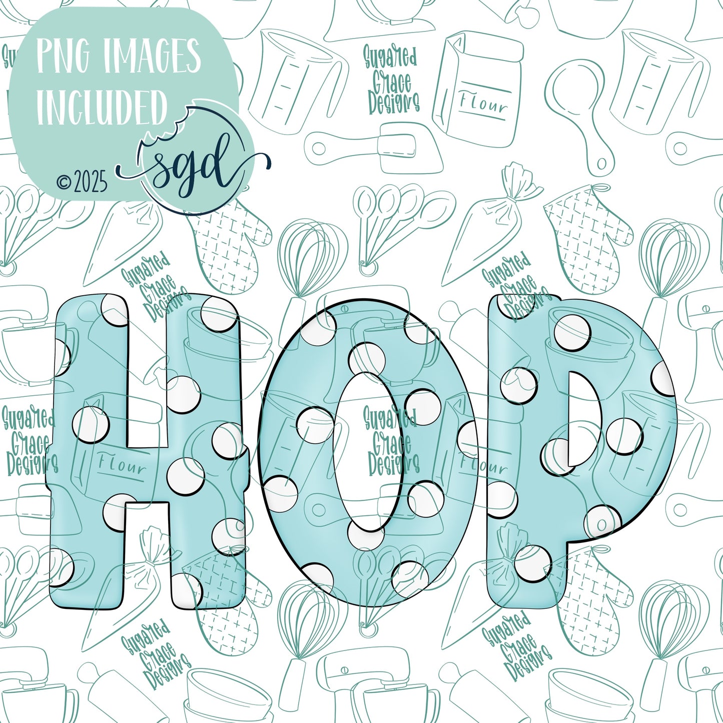 Blue Polka Dot HOP Cookie Cutter STL File  with PNG Images to Match - For 3D Printing and Edible Ink Printers