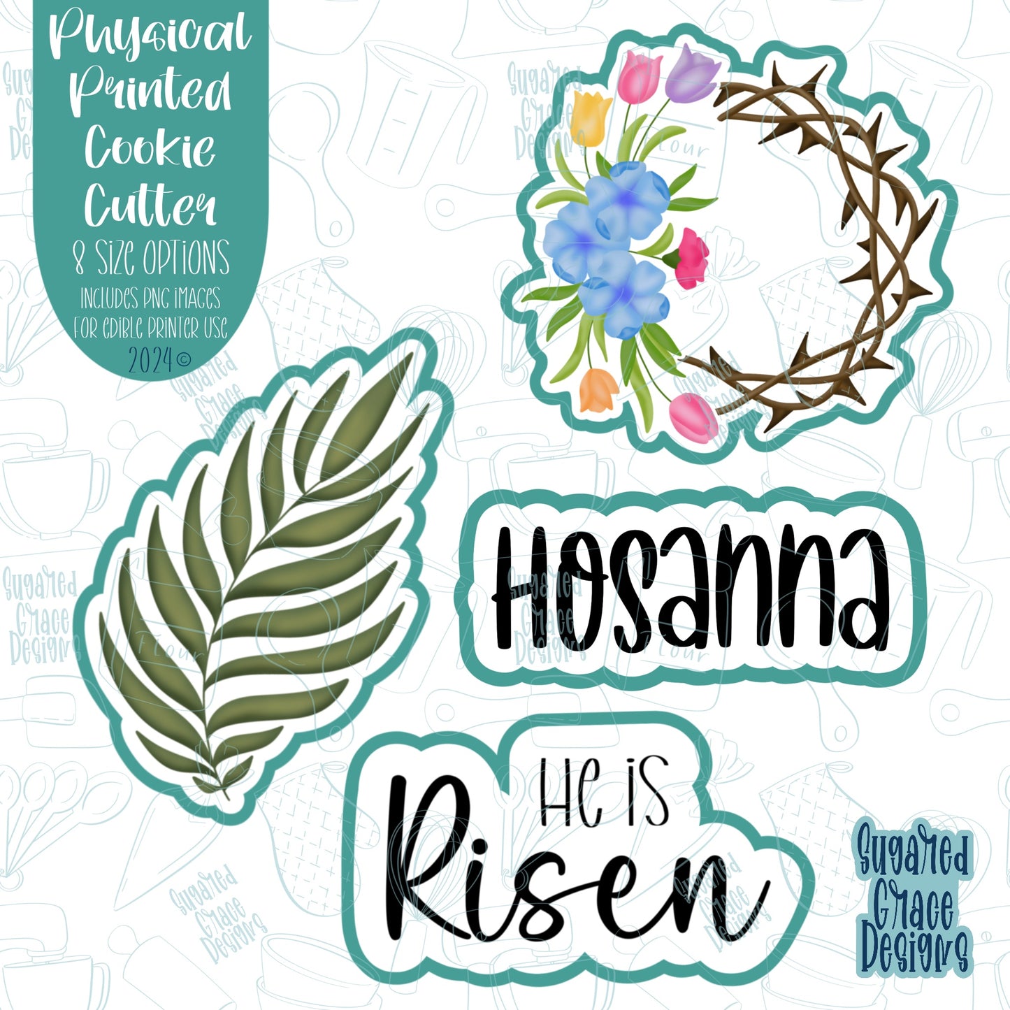 Easter Hosanna Cookie Cutter Set of 4 with Matching PNG Images for Edible Ink Printers Including Eddie