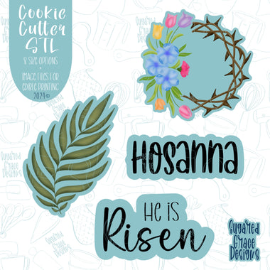 Easter Hosanna Cookie Cutter STL File Set of 4 for 3D Printing with Matching Printable PNG Images for Edible Ink Printers Including Eddie