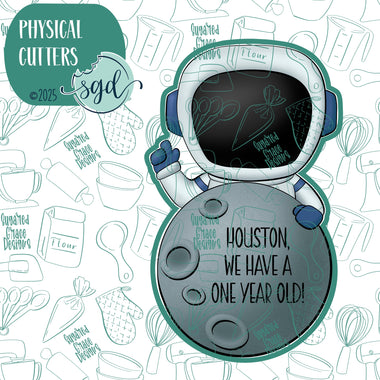 Houston We Have A One Year Old Cookie Cutter Plaque with PNG Images to Match - Hand Drawn Graphics for Edible Ink Printers