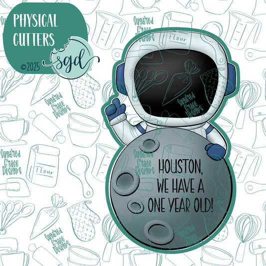 Houston We Have A One Year Old Cookie Cutter Plaque with PNG Images to Match - Hand Drawn Graphics for Edible Ink Printers