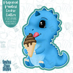 Pool Party Dinosaur with Ice Cream Cookie Cutter with Matching PNG Images for Edible Ink Printers Including Eddie