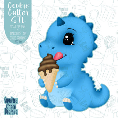 Pool Party Dinosaur with Ice Cream Cookie Cutter STL Files for 3D Printing with Matching Printable PNG Images for Edible Ink Printers Including Eddie