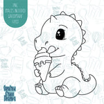 Pool Party Dinosaur with Ice Cream Cookie Cutter with Matching PNG Images for Edible Ink Printers Including Eddie