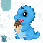 Pool Party Dinosaur with Ice Cream Cookie Cutter STL Files for 3D Printing with Matching Printable PNG Images for Edible Ink Printers Including Eddie