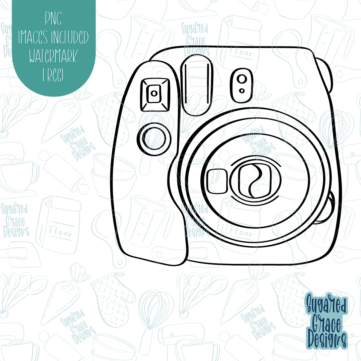 Polaroid Camera Cookie Cutter With Matching PNG Images for Edible Ink Printing Including Eddie
